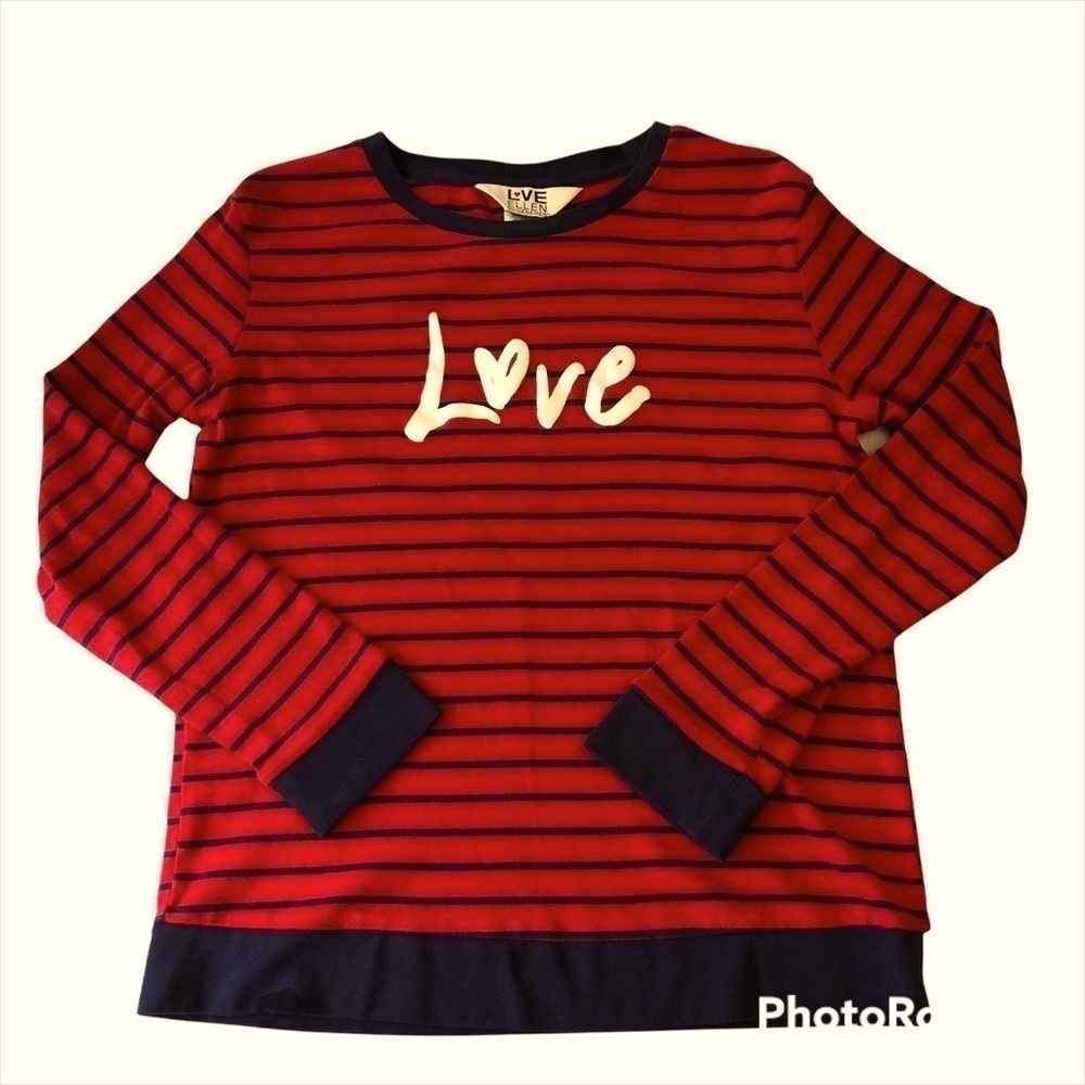 LOVE Ellen Degeneres RED pajamas PJ sleeping top. Crew neck pyjamas. Size Small